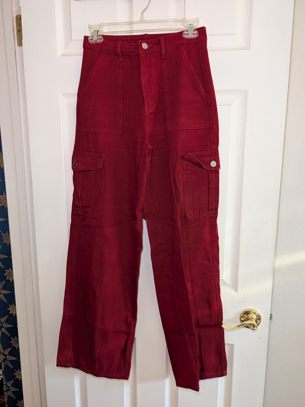 Women's Red Wide-Leg Cargo Pants